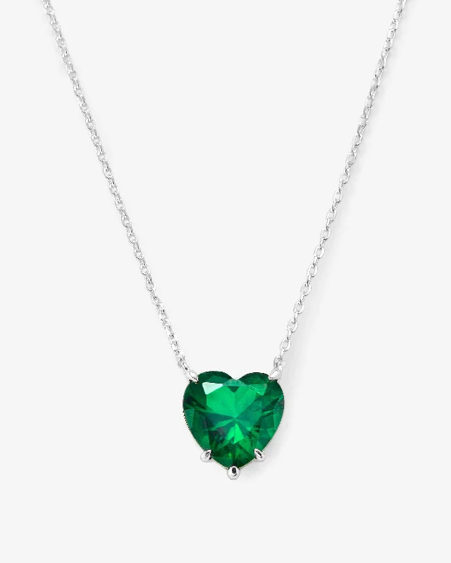 The Allison Emerald Heart Necklace - Silver|Emerald