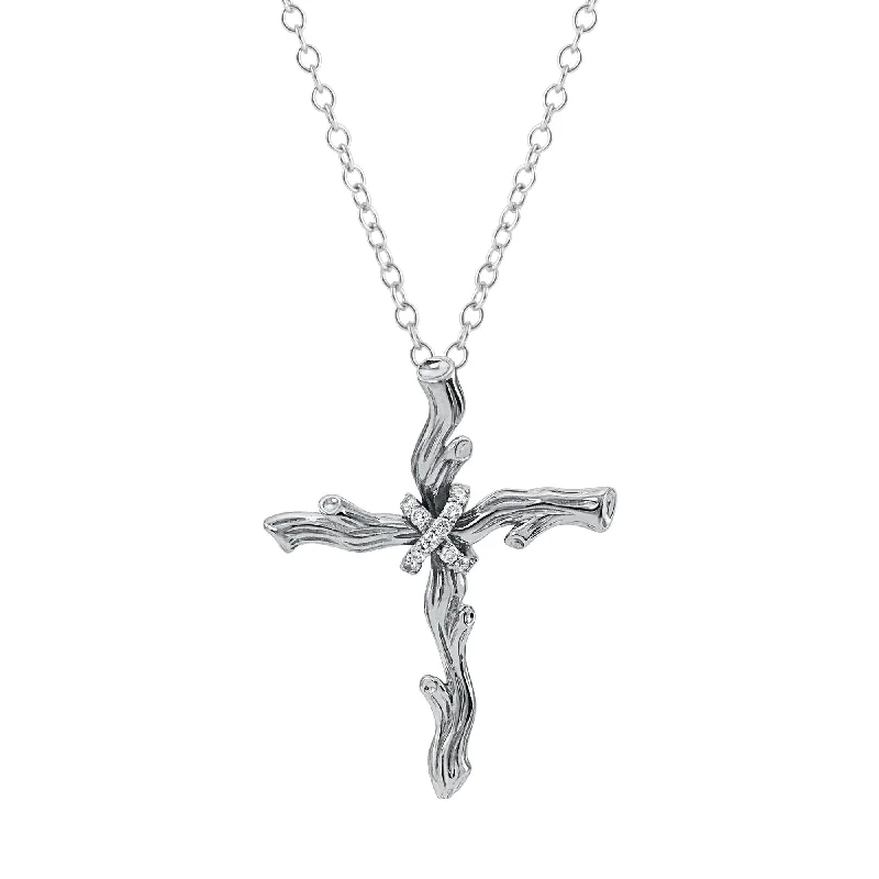 Enchanted Forest Cross Pendant with Diamonds in Sterling Silver