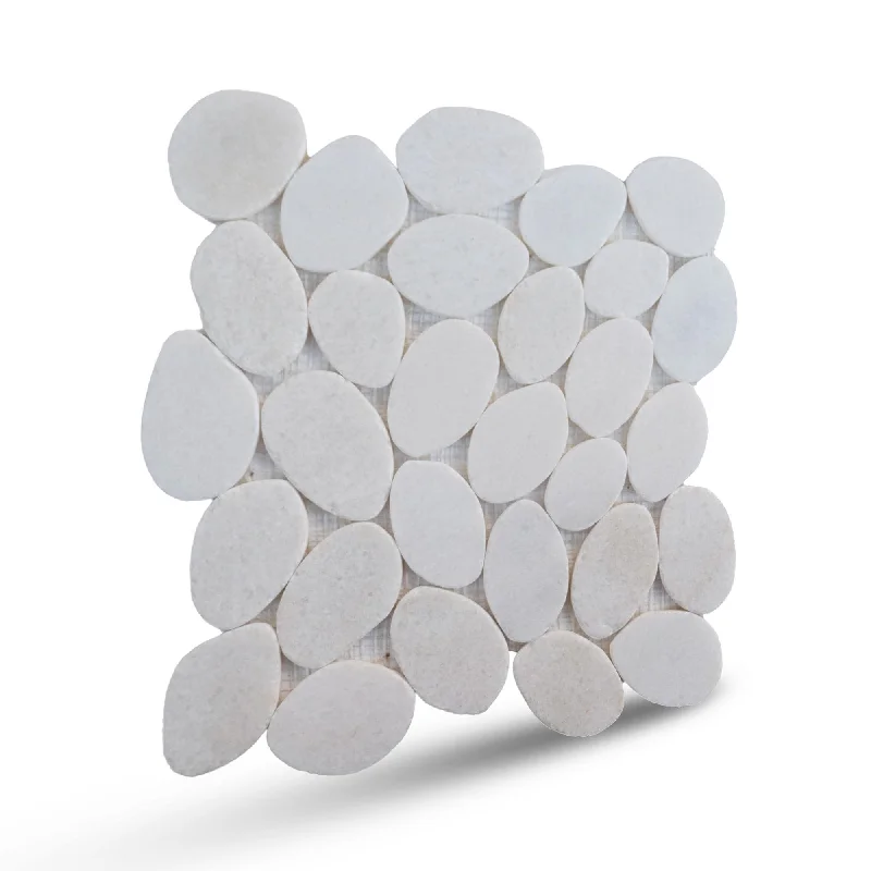 XL Snow White Sliced Pebble Mosaic, Backsplash Kitchen Walls, Shower and Bathroom Floors 12" X 12" (5 Sqft per case)