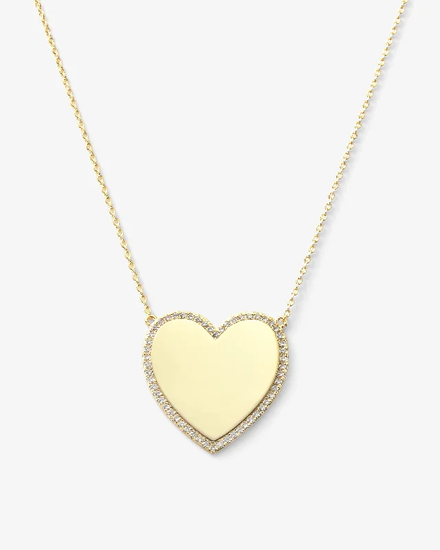 XL You Have My Heart Pavé Necklace 15" - Gold|White Diamondettes