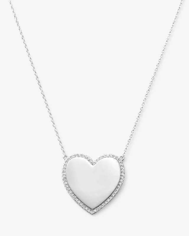 XL You Have My Heart Pavé Necklace 18" - Silver|White Diamondettes