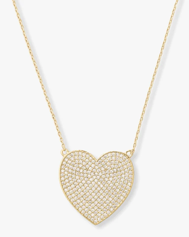 XL You Have My Whole Heart Pavé Necklace 15" - Gold|White Diamondettes