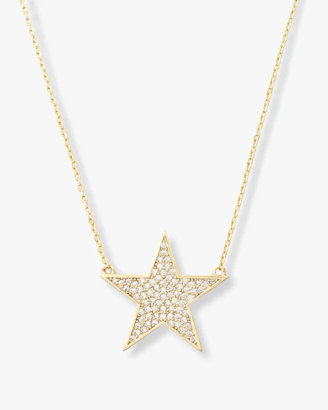 You Are My Shining Star Pavé Necklace 15" - Gold|White Diamondettes