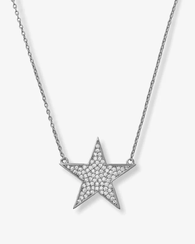 You Are My Shining Star Pavé Necklace 15" - Silver|White Diamondettes