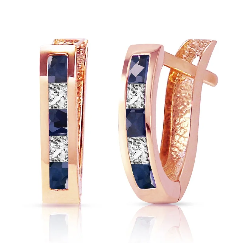 1.26 Carat 14K Solid Gold Sapphire White Topaz Hoop Earrings