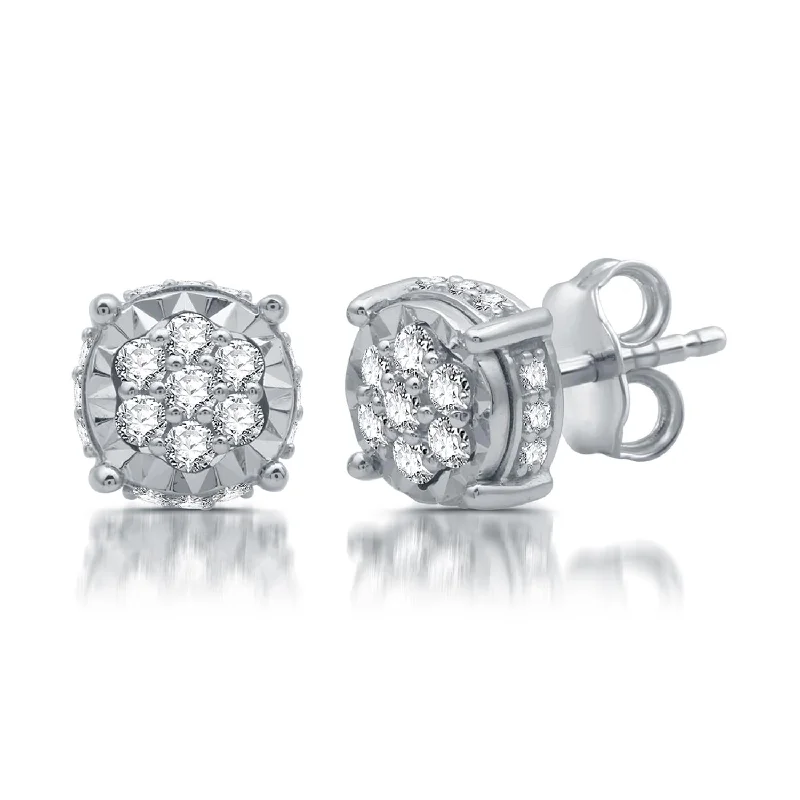 1/3 CTW Diamond Halo Illusion Set Stud Earrings in Rhodium Plated Sterling Silver