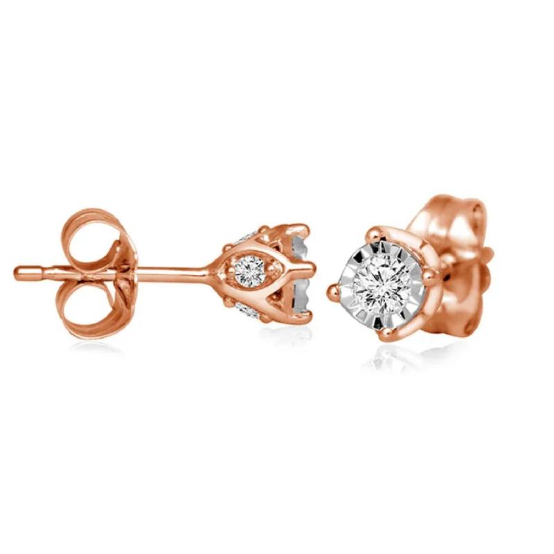 1/4 CTW Diamond Solitaire Illusion Set Stud Earrings in 10KT Rose Gold