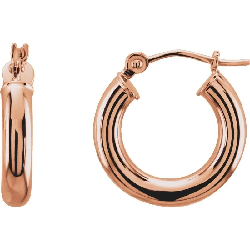 14k Rose Gold 15 mm Tube Hoop Earring for Women