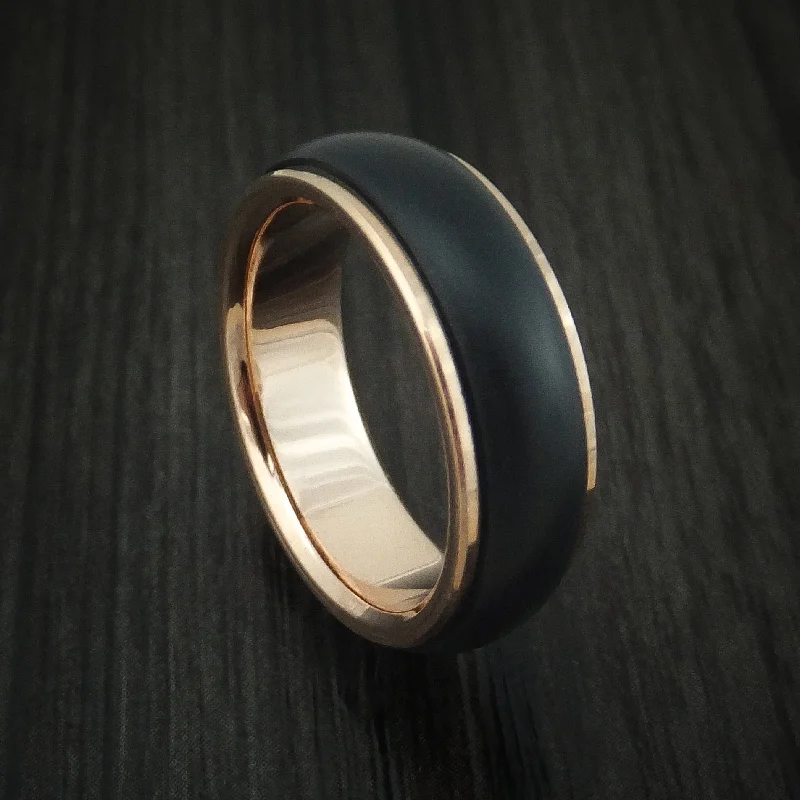 14K Rose Gold Men's Ring With Carbon Fiber Custom Made Band