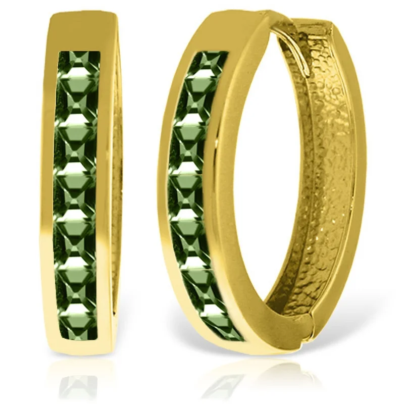 14K Solid Gold Hoop Huggie Gemstone Earrings w/ Green Sapphires