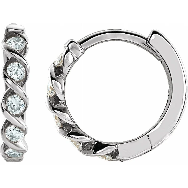 14k White Gold 1/10 CTW Diamond Hoop Earring for Women