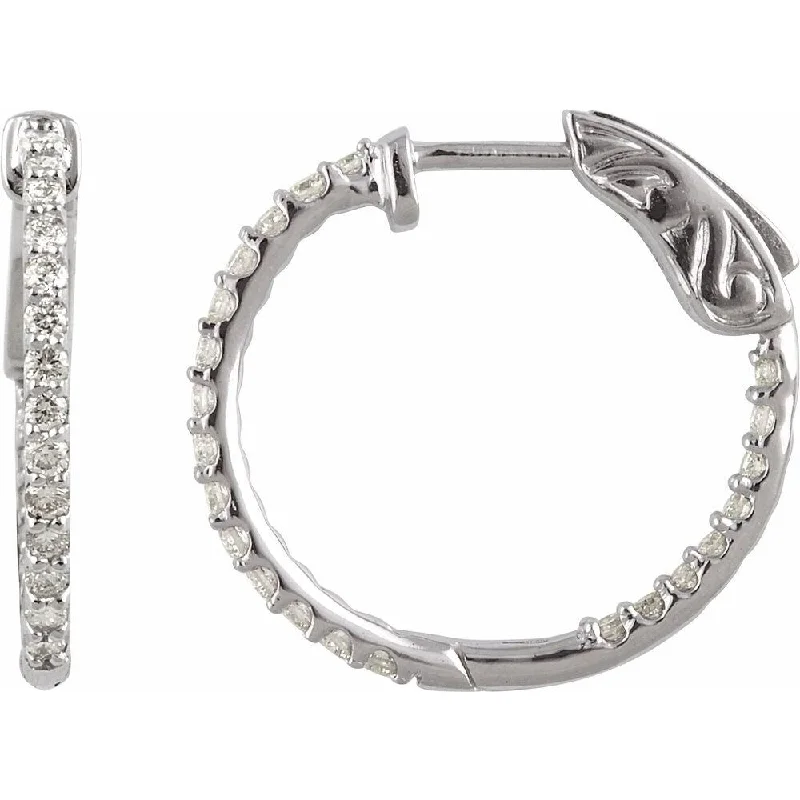 14k White Gold 1/2 CTW Diamond Inside-Outside 19 mm Hoop Earring for Women