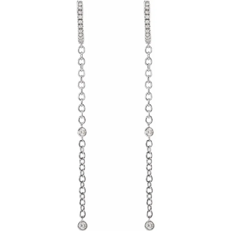 14k White Gold 1/4 CTW Diamond Hinged Hoop Chain Dangle Earring for Women