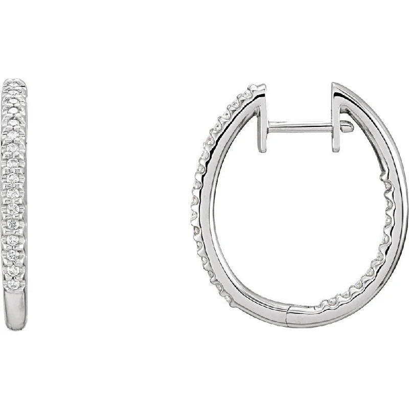 14k White Gold 1 CTW Diamond Inside-Outside Hinged 27.8 mm Hoop Earring for Women