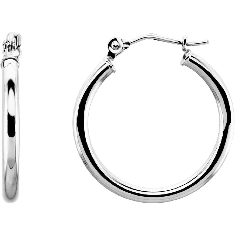 14k White Gold 20 mm Tube Hoop Earring for Women