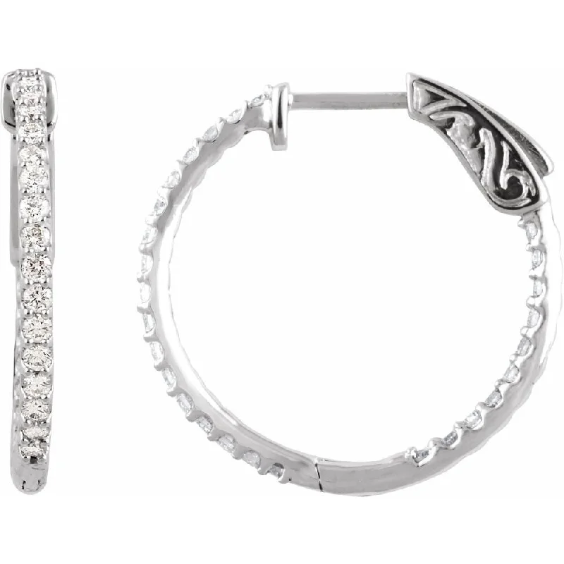 14k White Gold 3/4 CTW Diamond Inside-Outside 23 mm Hoop Earring for Women