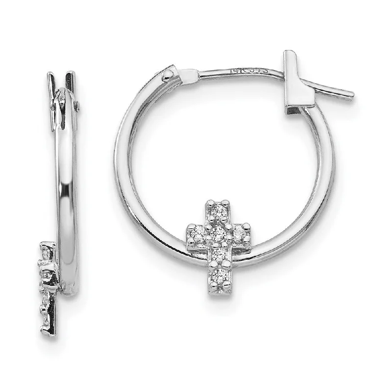 14k White Gold Cubic Zirconia Cross Hoop Earrings (L-17 mm, W-14 mm)