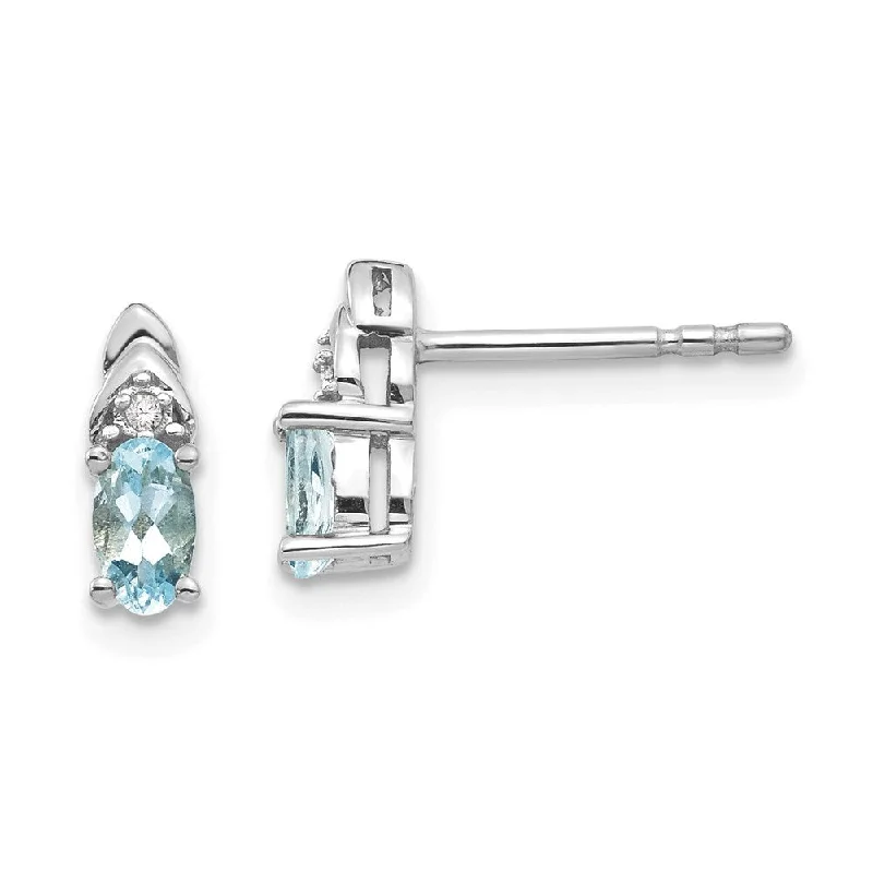 14k White Gold Gemstone Diamond Stud Earrings (L-9 mm, W-4 mm)