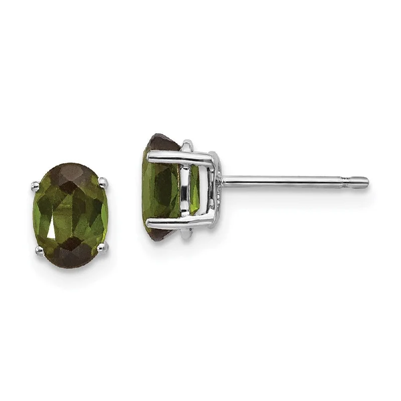 14k White Gold Green Tourmaline Stud Earrings (L-7 mm, W-5 mm)