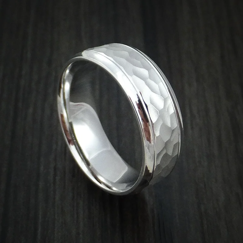 14k White Gold Hammered Men's Band Custom Made