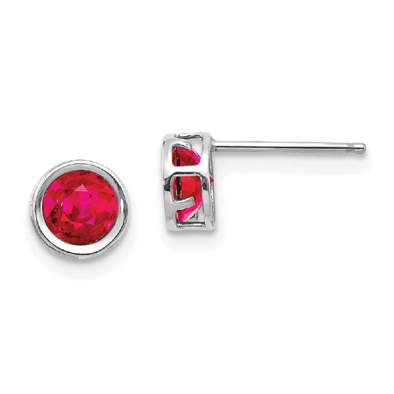 14k White Gold Round Cut Ruby Stud Earrings (L-5 mm, W-5 mm)