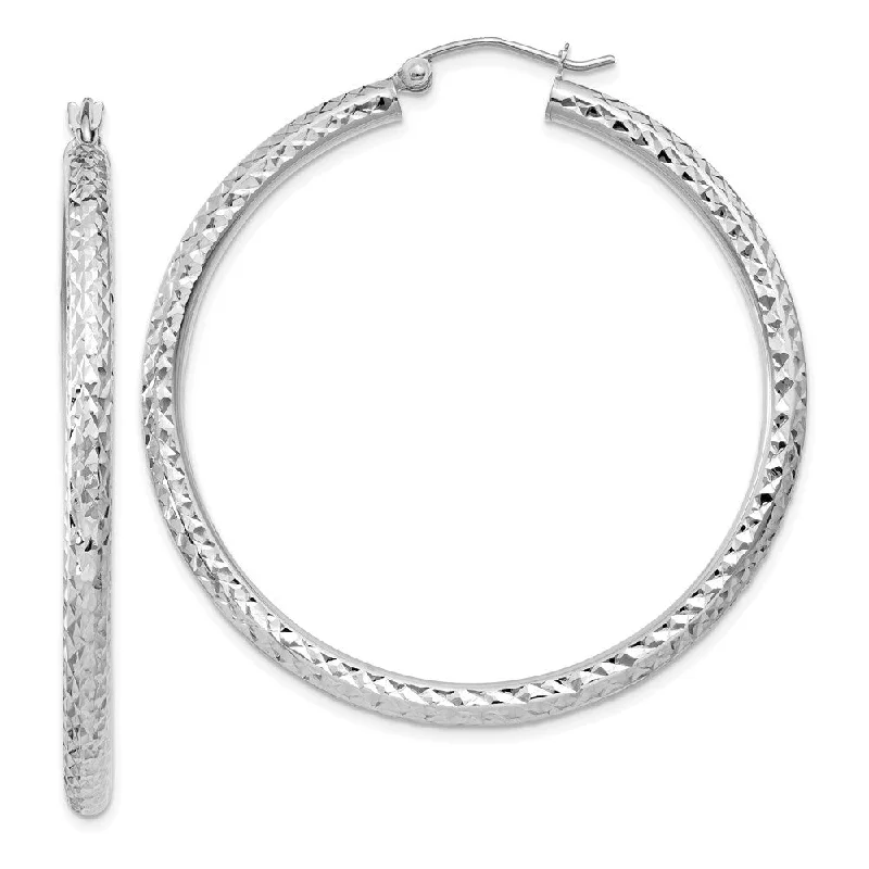 14k White Solid Gold Diamond-cut Hoop Earrings 45mm (L-45 mm, W-3 mm)