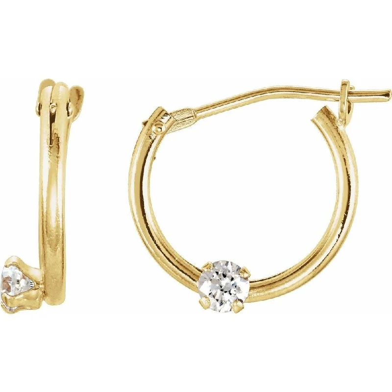 14k Yellow Gold 2.5 mm Round Cubic Zirconia Youth Hinged Hoop Earring for Women