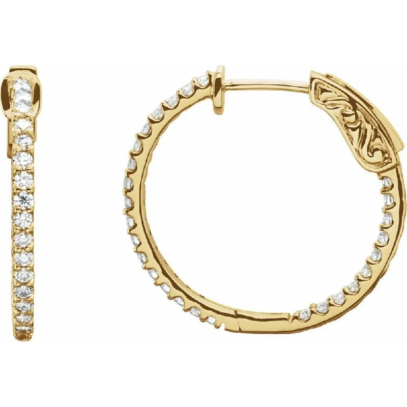 14k Yellow Gold 3/4 CTW Diamond Inside-Outside 23 mm Hoop Earring for Women