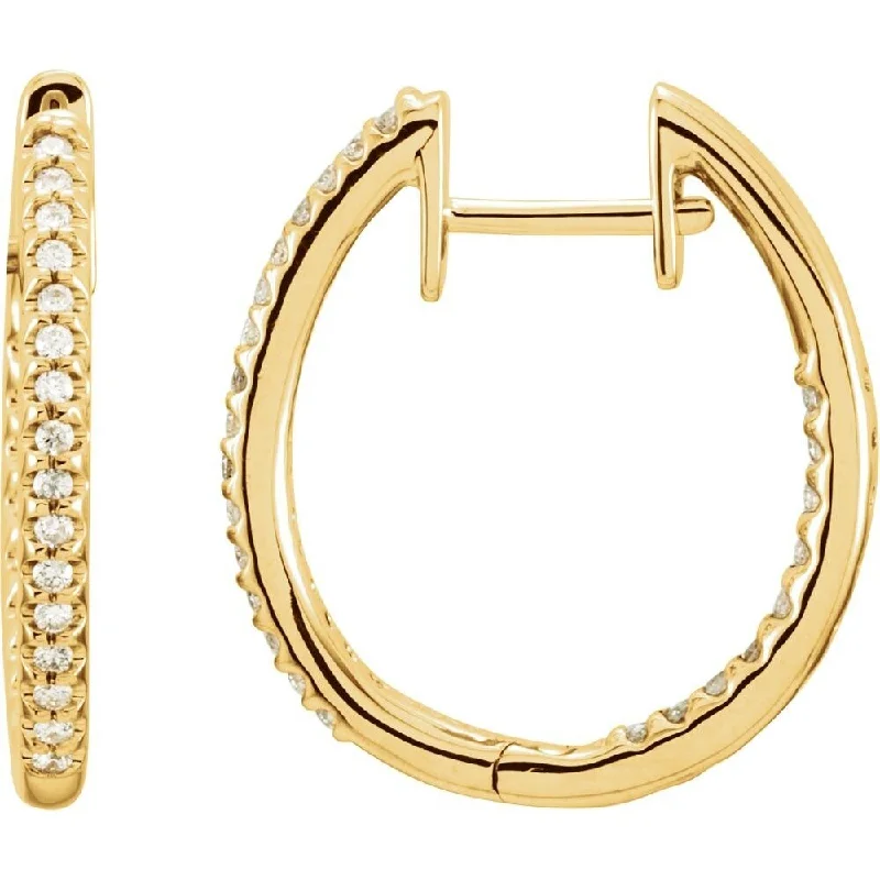 14k Yellow Gold 3/4 CTW Diamond Inside-Outside Hinged 26.7 mm Hoop Earring for Women