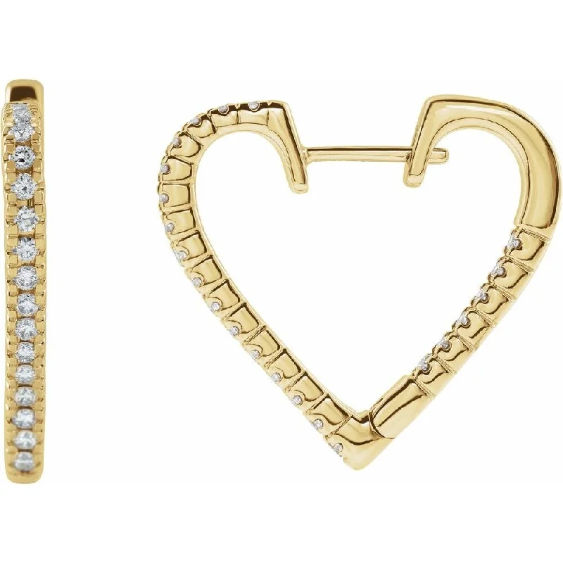 14k Yellow Gold 5/8 CTW Diamond Heart Hoop Earring for Women