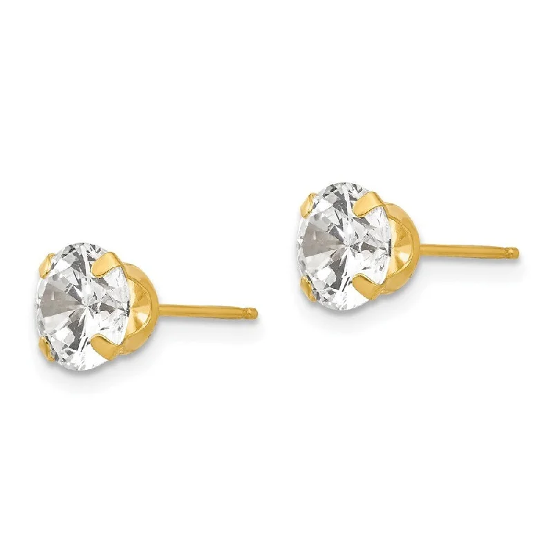 14k Yellow Gold 6.5mm Cubic Zirconia Stud Earrings (L-6.5 mm, W-6.5 mm)