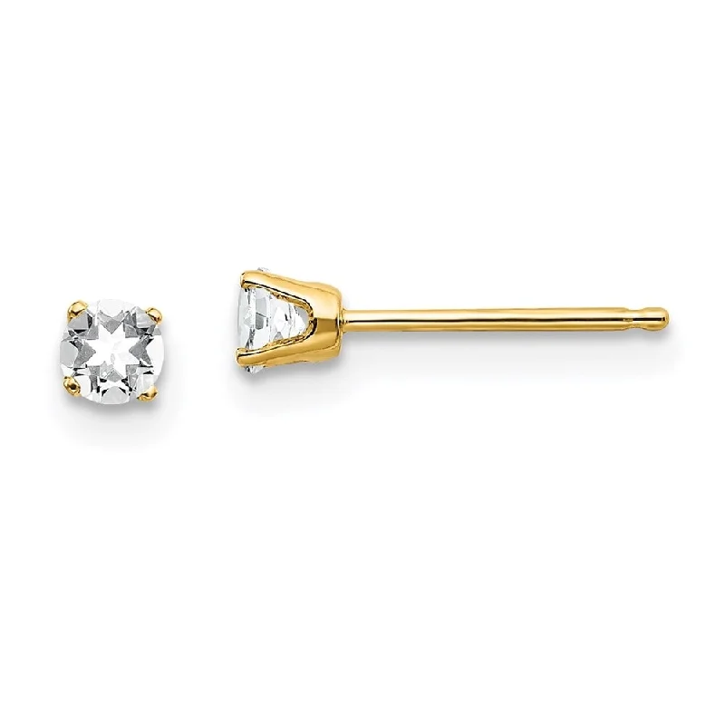 14k Yellow Gold April White Gemstone Stud Earrings (L-3 mm, W-3 mm)