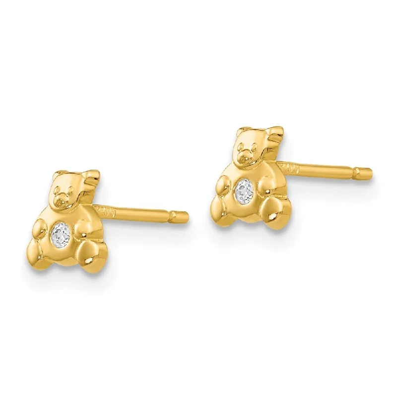 14k Yellow Gold Bear with CZ Stud Earrings (L-6 mm, W-6 mm)