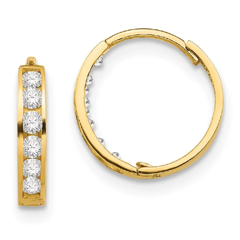 14k Yellow Gold Cubic Zirconia Hinged Hoop Earrings (L-11 mm, W-12 mm)