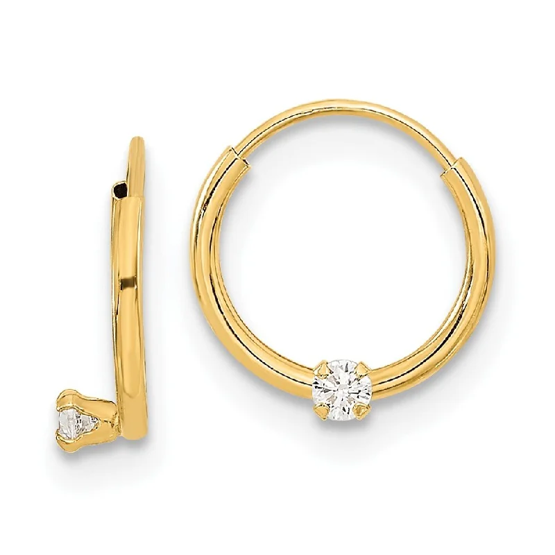 14k Yellow Gold Cubic Zirconia on Small Endless Hoop (L-9.7 mm, W-9.7 mm)