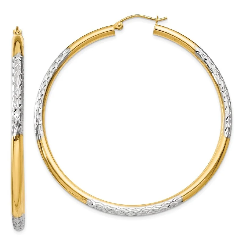 14k Yellow Gold Diamond-cut Hoop Earrings (L-55 mm, W-3 mm)