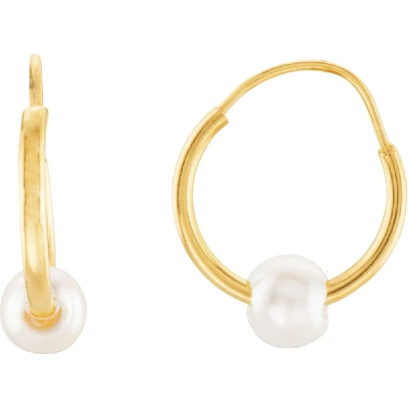 14k Yellow Gold Freshwater Cultured Petite Pearl Hoop Earring for Women