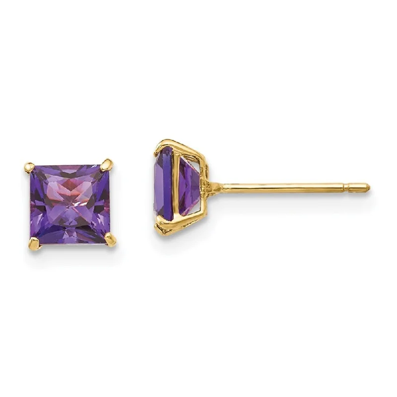 14k Yellow Gold Gemstone Square Stud Earrings (L-5 mm, W-5 mm)