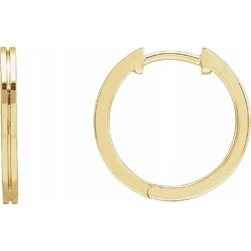 14k Yellow Gold Grooved 15 mm Hoop Earring for Women