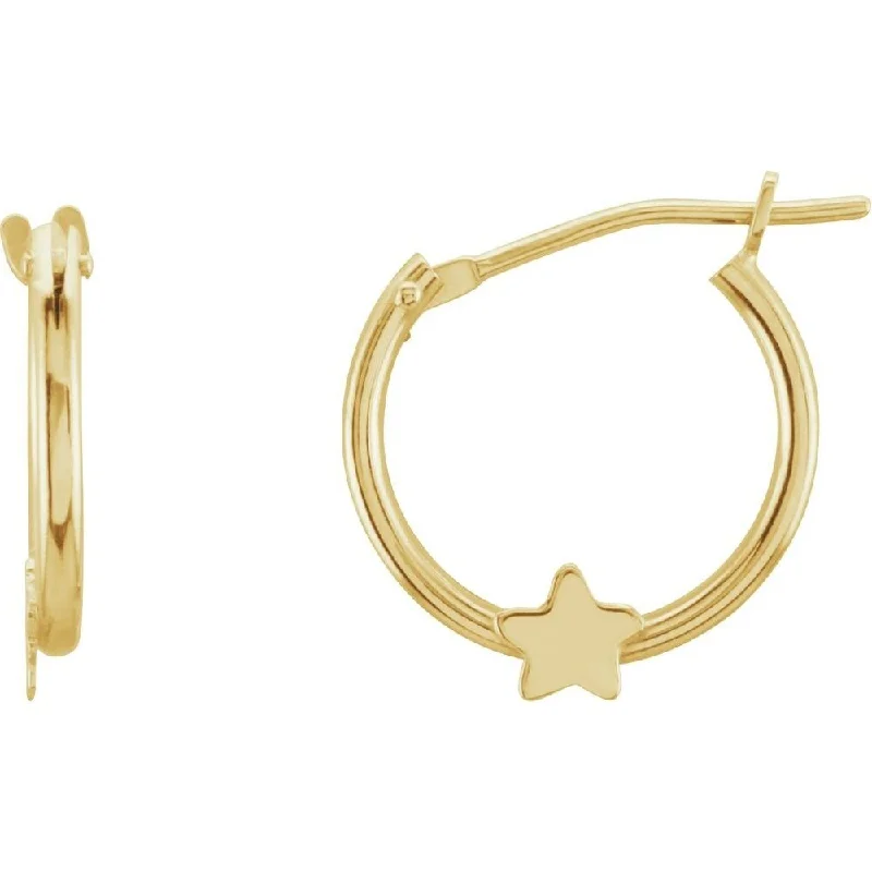 14k Yellow Gold Hinged Hoop Earring for Women with Star