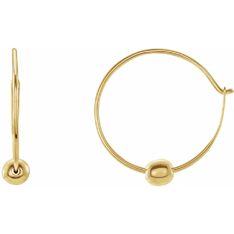 14k Yellow Gold Youth Hoop Earring for Women with Bead