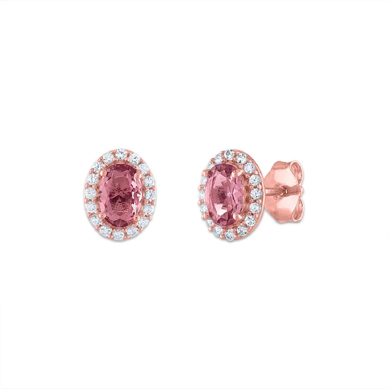 6X4MM Oval Alexandrite and Sapphire Birthstone Halo Stud Earrings in 10KT Rose Gold