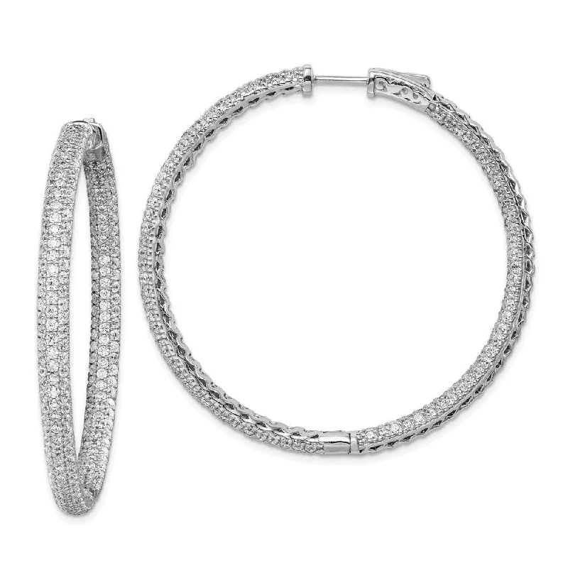 925 Sterling Silver CZ In and Out Hoop Earrings 2inch (L-48 mm, W-4 mm)