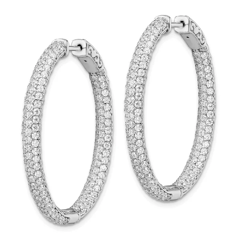 925 Sterling Silver Pave 1.12 inch Diameter CZ Hoop Earrings (L-36 mm, W-4 mm)