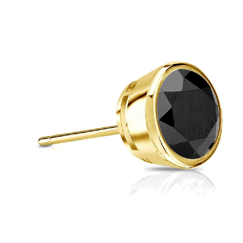 Auriya 14k Gold 1ct TDW Bezel-Set Round SINGLE (1) Black Diamond Stud Earring