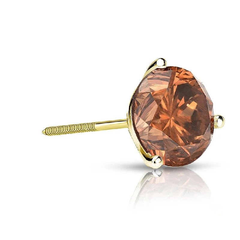 Auriya 14k Gold 1ct TDW Round SINGLE (1) Brown Diamond Stud Earring