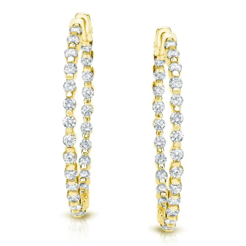 Auriya 14k Gold 2 1/2 carat TW Shared Prong Medium Diamond Hoop Earrings - 1.29-inch