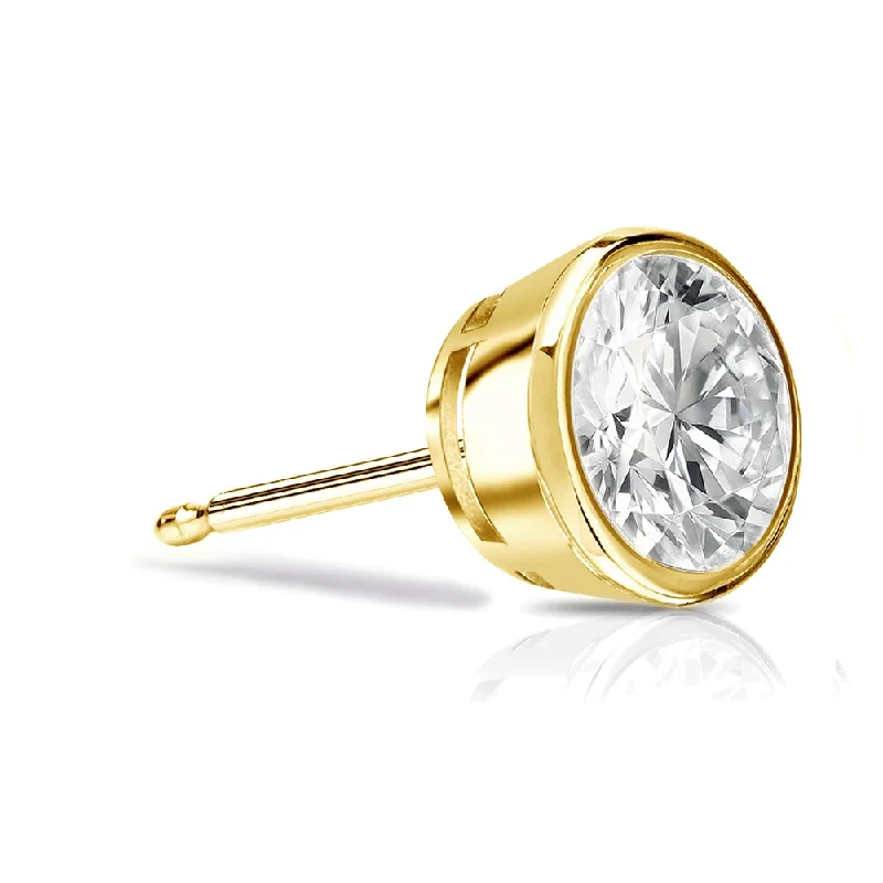 Auriya 14k Gold 3/4ct TDW Bezel-Set Round SINGLE STUD (1) Diamond Earring