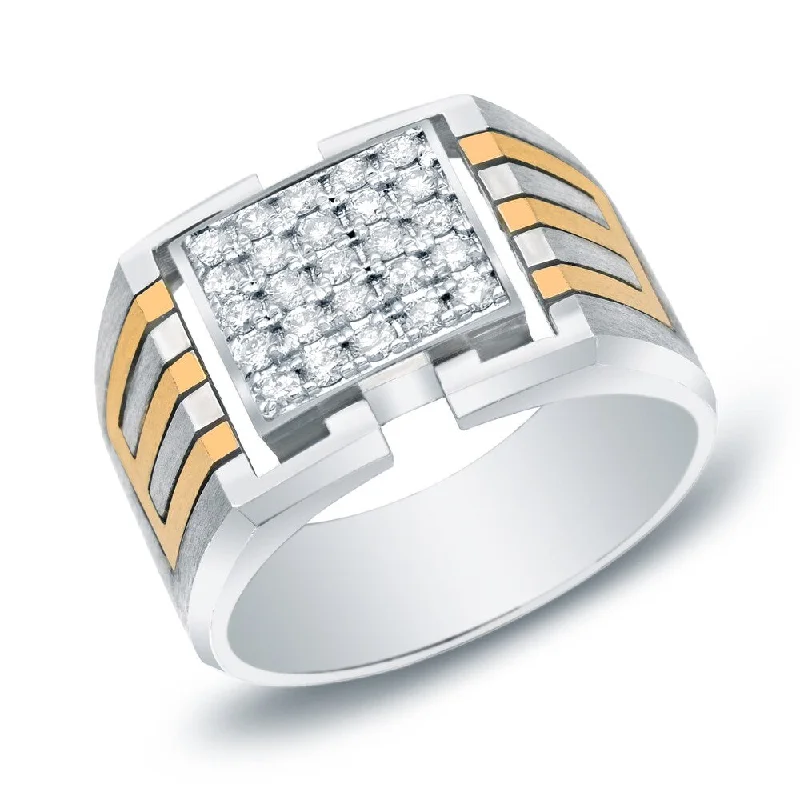 Auriya Men's 14k Gold 1/2ct TDW Satin Finish Diamond Bling Ring - Two-Tone