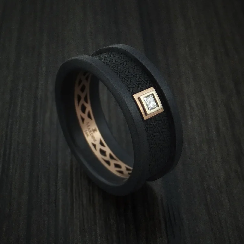 Carbon Fiber and 14K Rose Gold Band with Diamond Custom Made Men's Ring